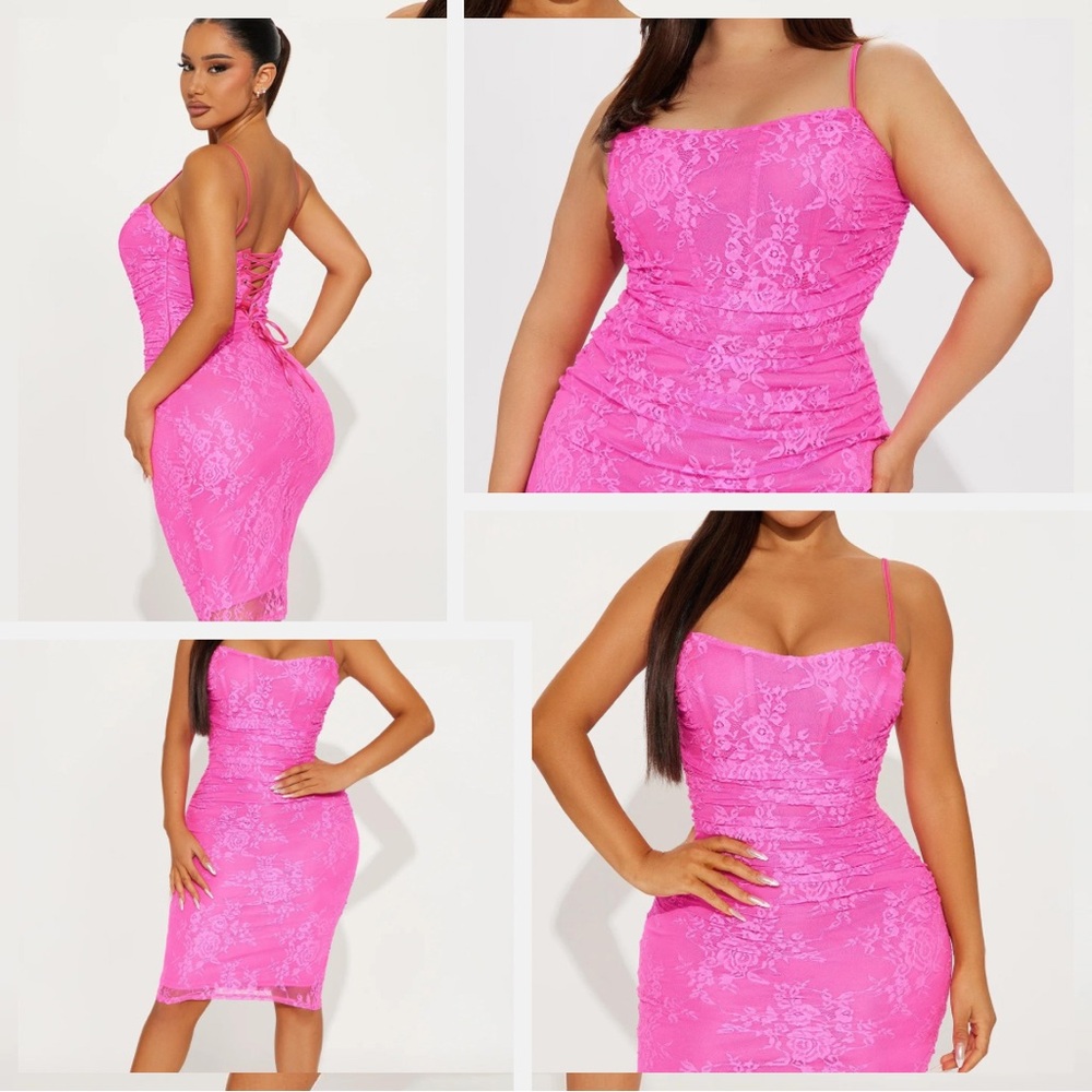 Fashion Nova Hot Pink Lace Floral Midi Dress 🎀🌺